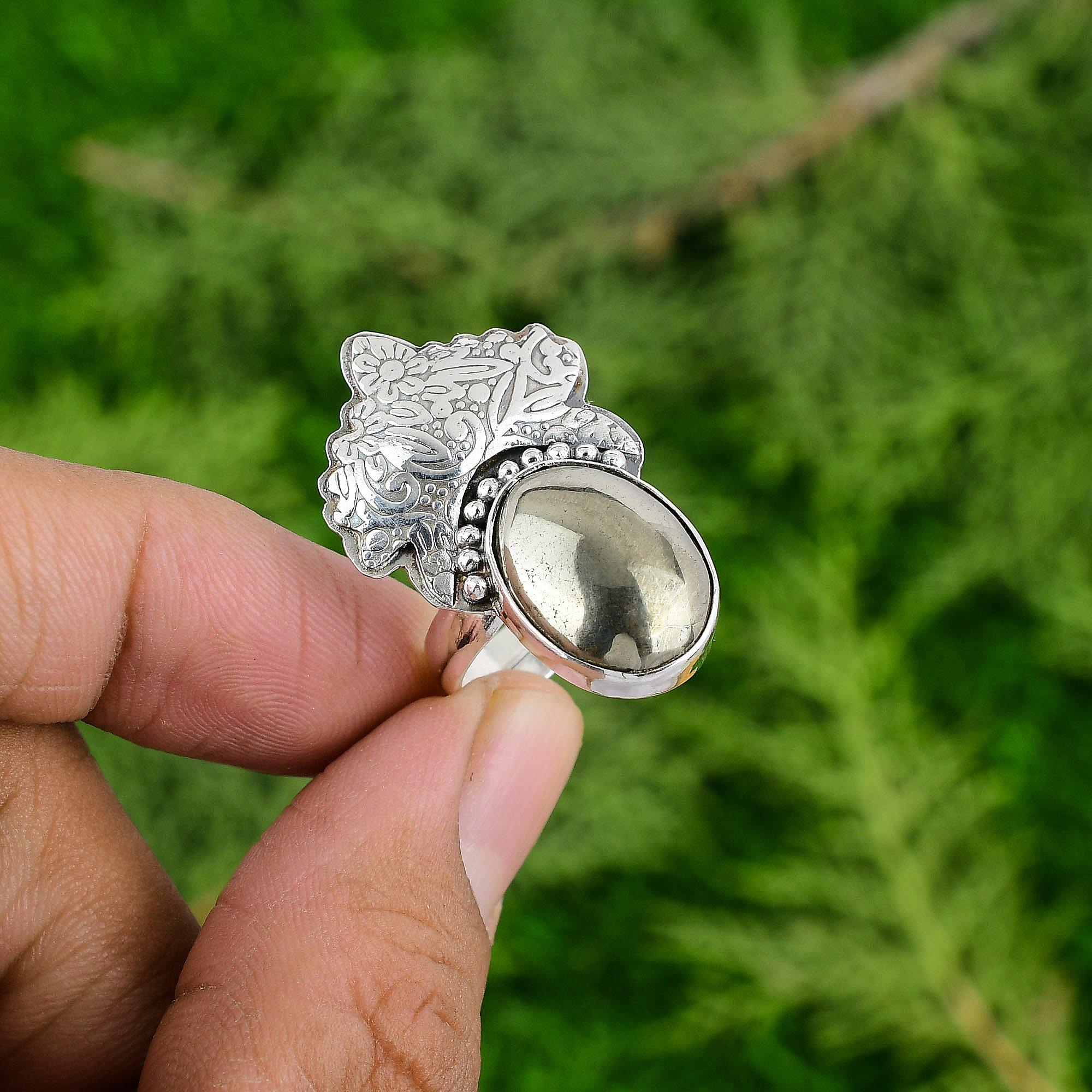 

Пасхальное предложение Пирит Драгоценный камень Сестра Безель Кольцо Обещания Ювелирные изделия Стерлинговое серебро Adjustable