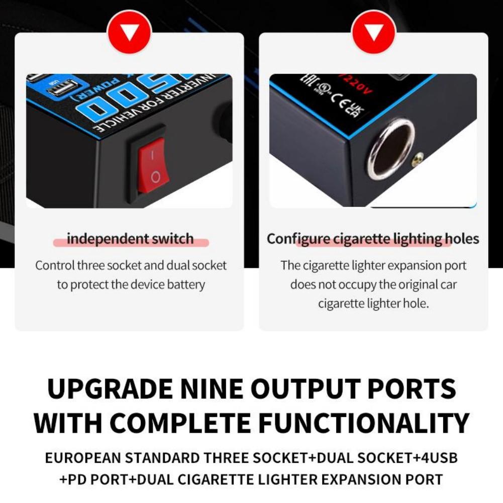 

12V24V To 110V220V Car Power Inverter With USB PD Fast Charging And Digital Voltage Display Multiple Output Sockets China Mainland