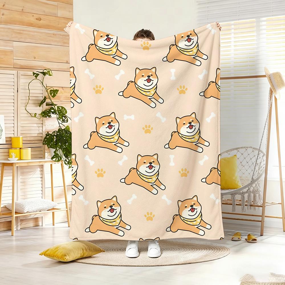 Artwork S-Shiba Inu Daily Throw Lightweight 240g Flannel Blanket Soft Skin-friendly for Summer Cooling