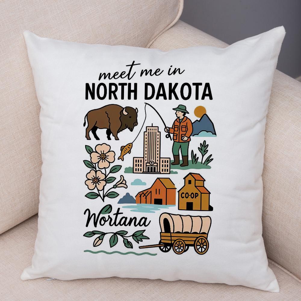 North Carolina Design Pillowcase Double Print Oklahoma Theme Cushion Cover Soft Plush North Dakota Style Pillowcase for Sofa