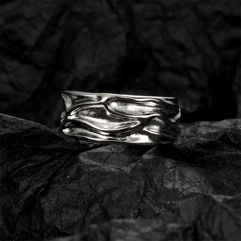 Unregelmäßige Zinn Papier Vulkan Lava Ring Weibliche Finger Zubehör Öffnung 925 Sterling Silber Ring Frauen Schmuck Einfache Coole Geschenk