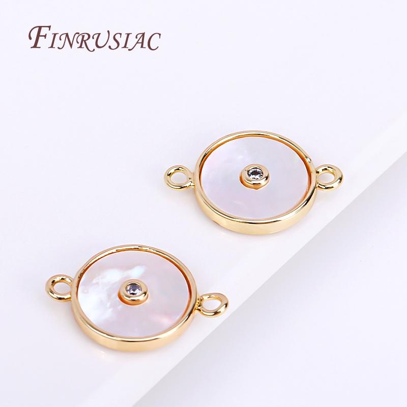 Trendy Gold Plated Shell Connector Charms For Necklace Jewelry Findings,Inlaid Zircon Round Connector Pendants DIY Accessories