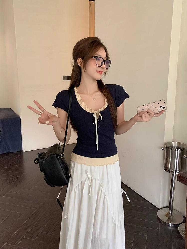 Women's 2025 Summer Ballet Style Off-Shoulder Slim Fit Short Sleeve Top