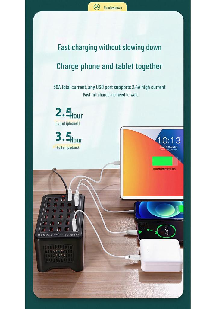 Multi-port Fast USB Charger: Smart Multi-hole Desktop Station for Charging Multiple Devices