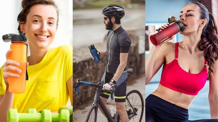 Butelka Na Wodę 650Ml Bidon Sportowy Na Siłownię Trening Z Miarką Granatowy