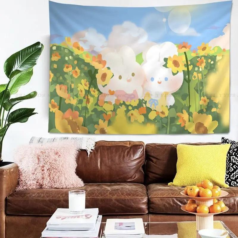 Гобелен для гостиной в офисе с изображением милого маленького кролика из мультфильма — фото 7