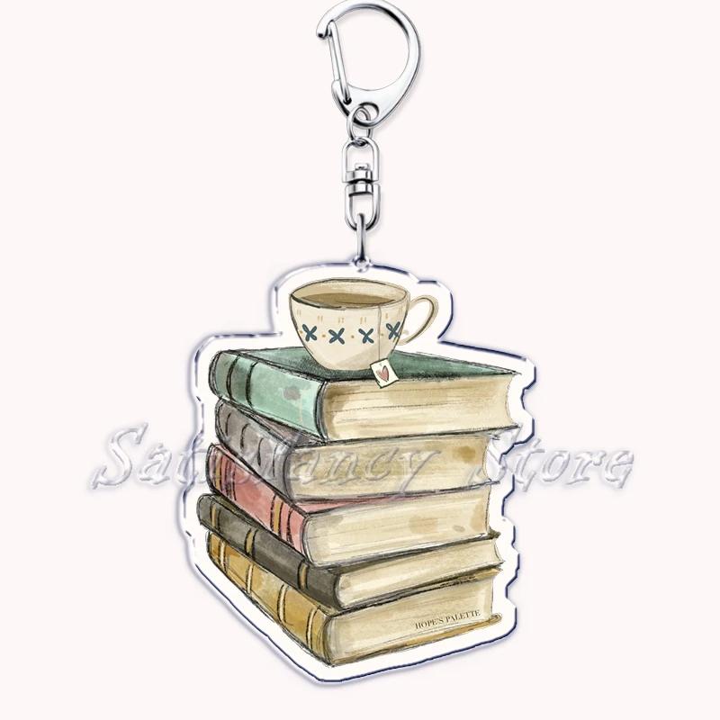 Pastel I Heart Flowery Books Keychains Ring for Accessories Bag Pendant Key Chain Keyring Jewelry Fans Lovers Gifts