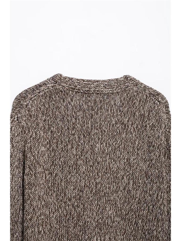 TAOP&ZA Women's Spring V-neck Knit Cardigan - Long Sleeve, Single-breasted, Casual Style