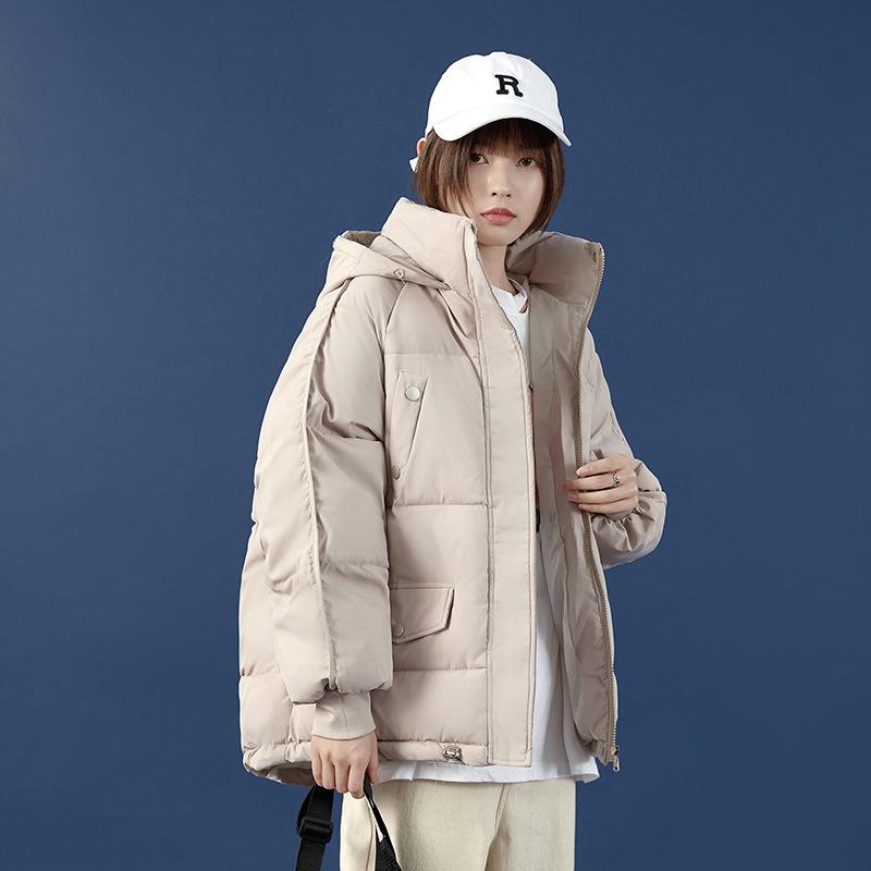 

Зимняя женская однотонная модная свободная ветрозащитная утолщенная теплая короткая женская куртка с капюшоном