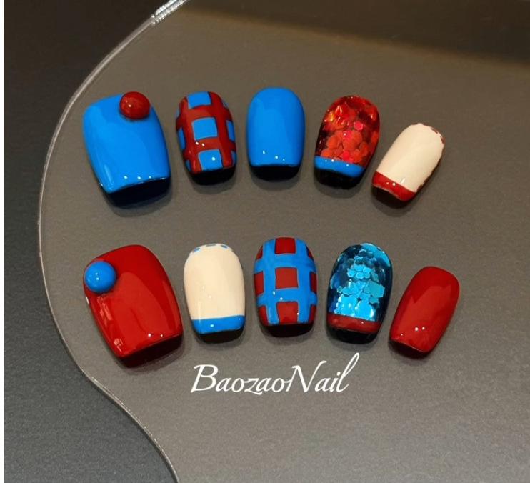 

Синие Средние Квадратные Накладные Ногти Глянцевые Многоразовые Гелевые Накладные Акриловые Искусственные Ногти с Дизайном Узоров Наклейки для Ногтей Полное Покрытие Ногтей для Женщин M