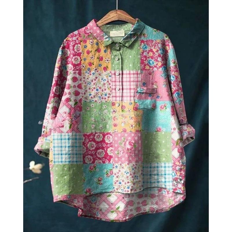 Summer Women's Loose Printed Round Neck Casual Plus Size Women's Long Sleeve T-shirt