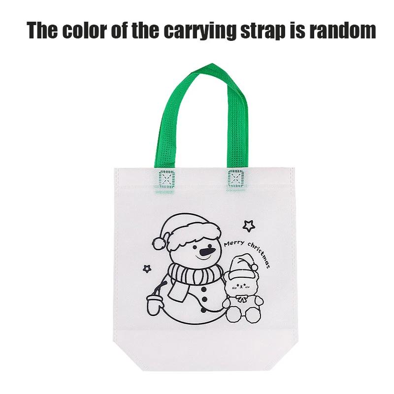 Cartoon Christmas Diy Graffiti Bag Handmade Painting Non-Woven Bags for Children Arts Crafts Color Filling Handbag Xmas Gift