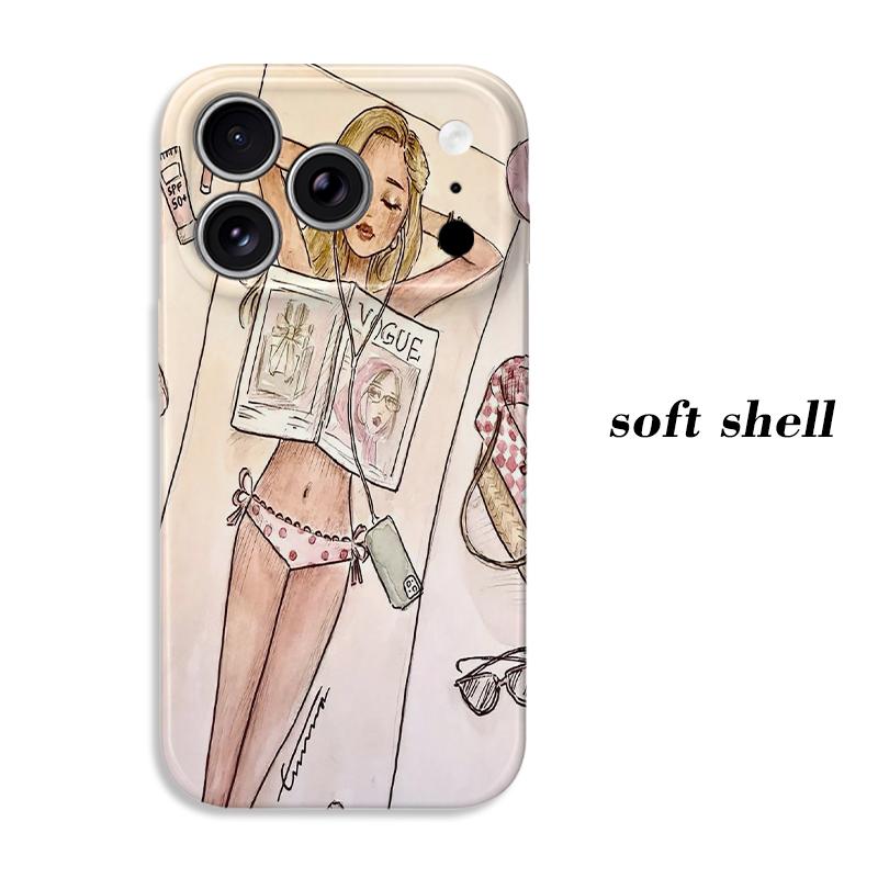 Fashion Y2K Sketch Summer Bikini Girl Vogue Magazine Print Soft Silicone Shockproof Phone Case Trendy Gift For iPhone 17 16 15 14 13 12 11 Pro MaxMini