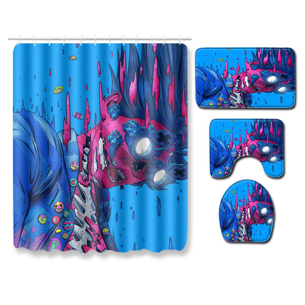 Skull Shower Curtain Floor Mat Combination Four-Piece Set Bathroom Toilet Carpet Shower Room Mat Foot Mat