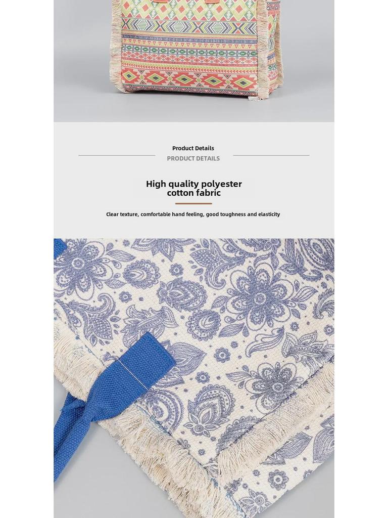 Bohemian Retro Canvas Tote Bag - Women's Summer Shoulder Handbag with Zipper and Large Capacity