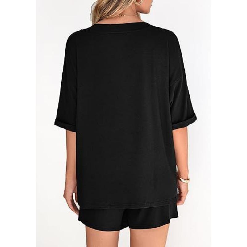 Women S V Neck Short Sleeve Top And Shorts Casual Set