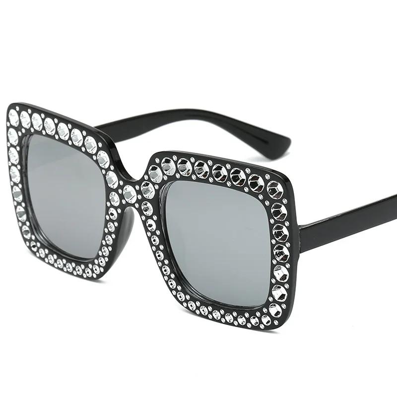 Latest Diamond Plated Large Sunglasses Female Vintage Square Colorful Ocean Sunglasses Personalized Outdoor UV400 Sunscreen Eyewear