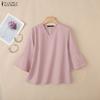 ZANZEA Women Casual V-Neck Solid Color 3/4 Sleeve Loose Blouse