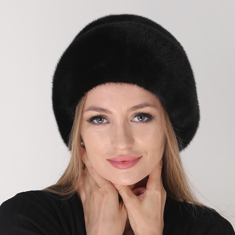

Женская шапка, зимние береты из норки, черная шапка M(55-56cm) чёрный