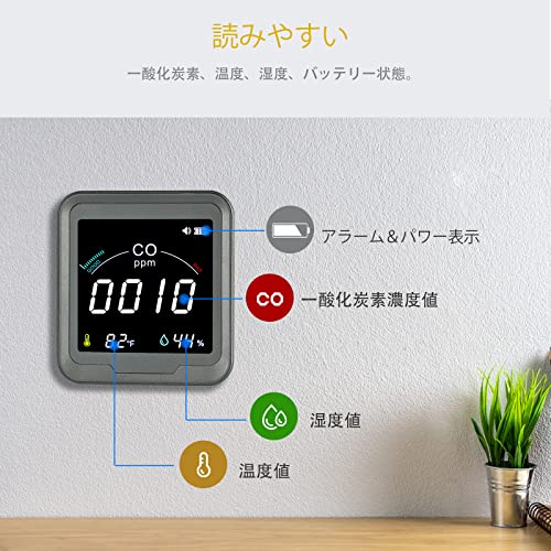 LSENLTY Carbon Monoxide Detector, NDIR Type, Portable Carbon Monoxide Detector, CO Leak Checker, 0-500 PPM Measurement Range, Rechargeable, Built-in L
