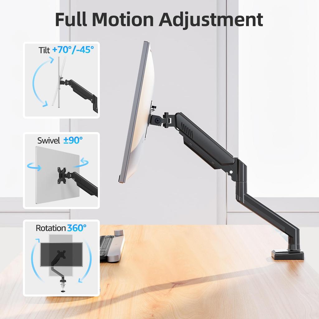 MOUNTUP Monitor Passend Zoll Gasfeder Gewicht LCD Monitorständer mit Klemme und Öse VESA Verstellarm, MU8013B-07, 13-32 Monitore, Bedienbar, 2-9kg