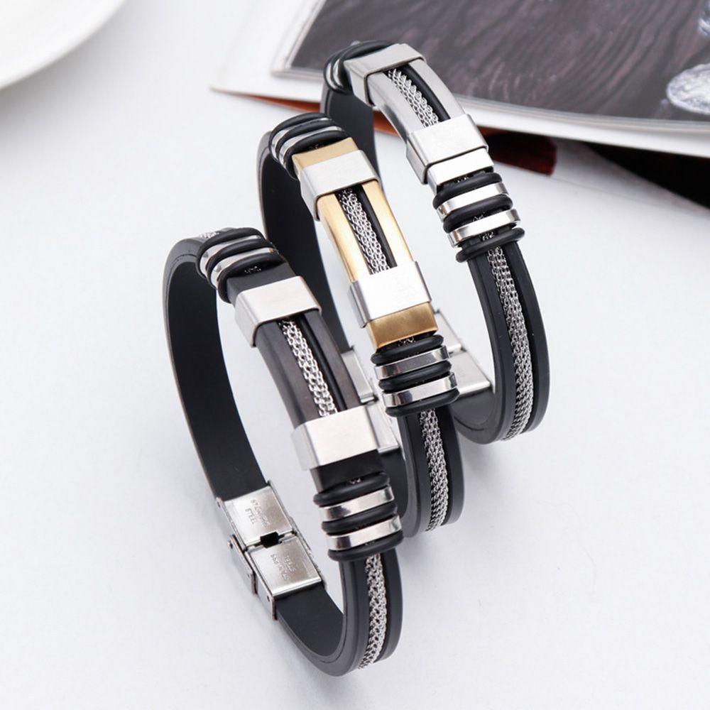 Simple Punk Male Hip Hop Charm Female Bangle Men Bracelet Fashion Jewelry Korean Style Wristband