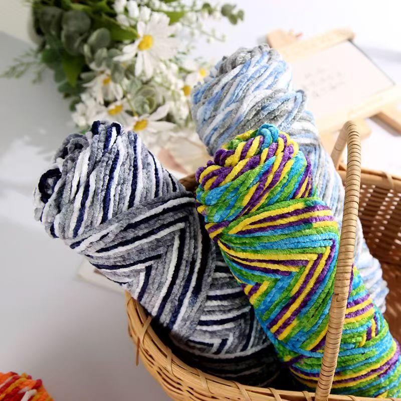 200g Colorful Glossy Chenille Gold Velvet Yarn 3 Strand Soft Warm Scarf Line Woven Hand-knitted Crochet Thread Clothing Hat