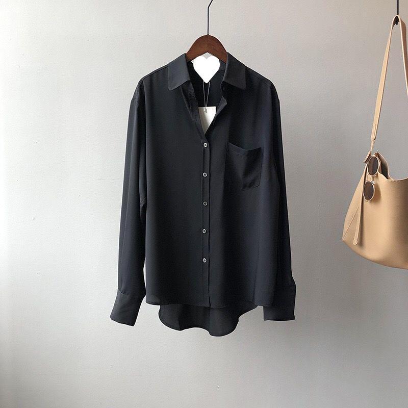Elegant Women s Autumn 2024 French Shirt: Korean Style, Chic Solid Color, Simple Long Sleeve Lapel Design. XS