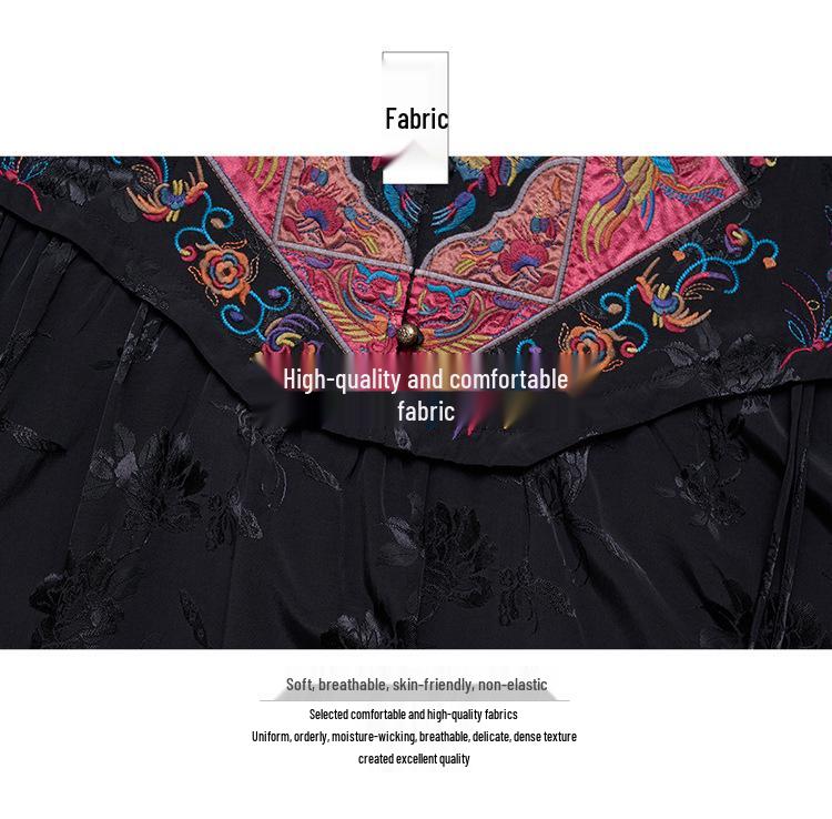 2025 Women's Ethnic Satin Jacquard Embroidered Vest Dress with Stand Collar