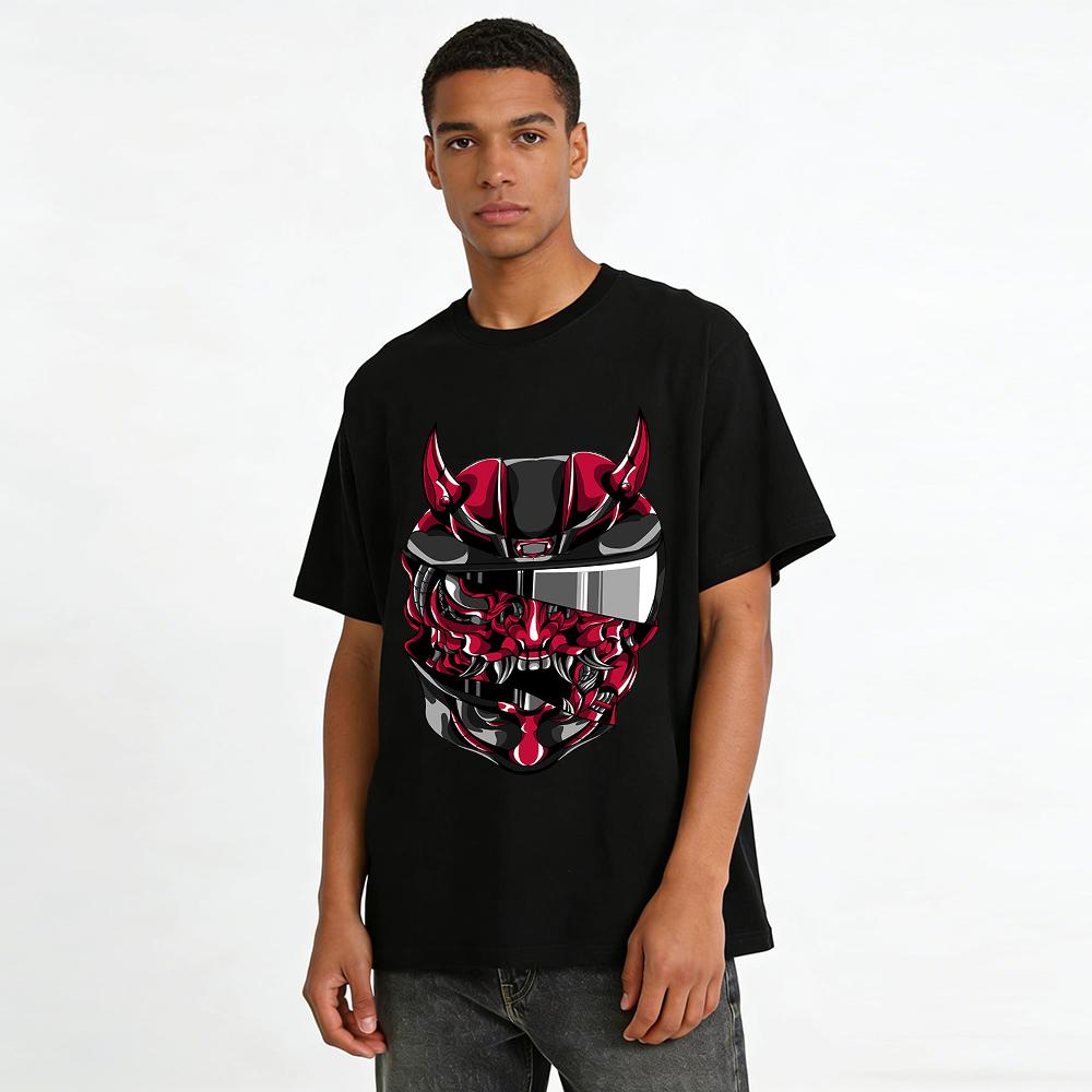 Japanese Oni Samurai Motorcycle Graphic Cool Tee Shirt Pure Cotton T-shirt