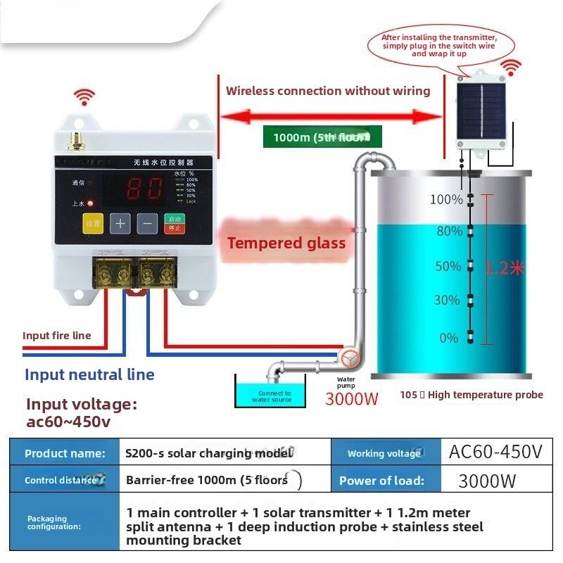 Wireless Remote Water Level Controller Water Pump Water Tower 220V Liquid Level Remote Control Float Sensor Switch