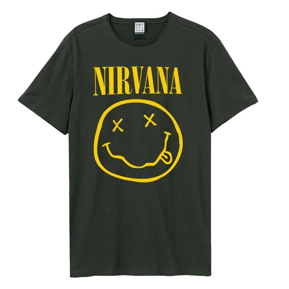 T-shirt Amplificata Nirvana Usurata Smiley Carbone Nuovo