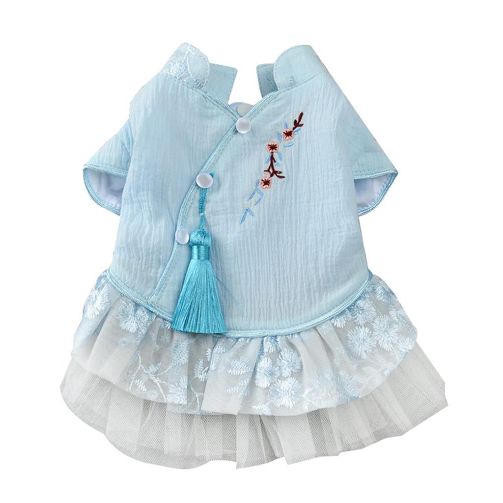 

Pet Clothes Dog Clothes Spring And Summer Lace Print Dress синій