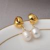 Baroque Pearl Earrings, French Style Studs, Irregular Shape, Vintage Gold Earrings, Designer Jewelry