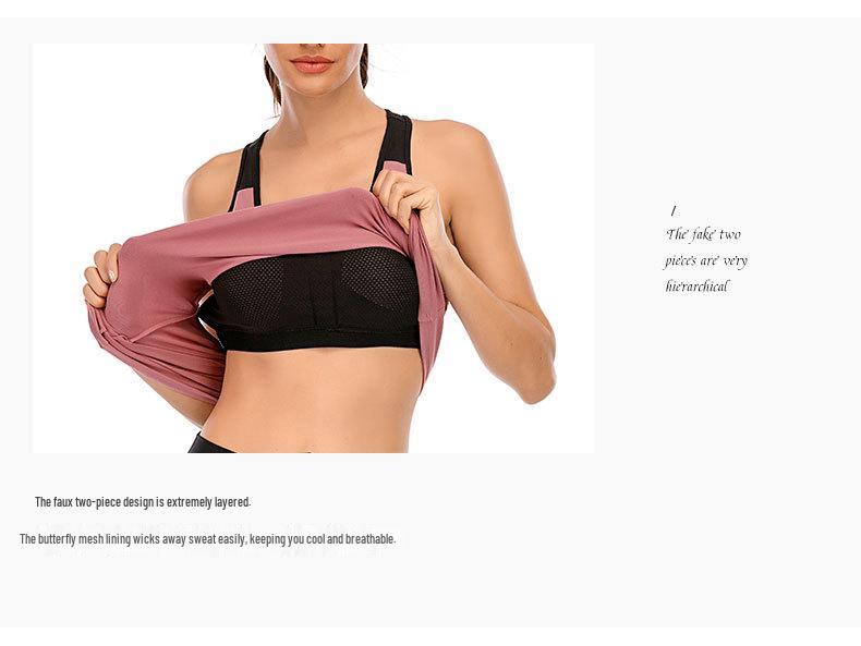 2024 Spring/Summer Slimming Faux Two-Piece Yoga Tank Top with Skin-Friendly Fabric and Stylish Hollow Back