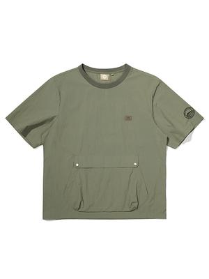 BBC EARTH Kangaroo Pocket Woven Round T-Shirt_Ash Khaki