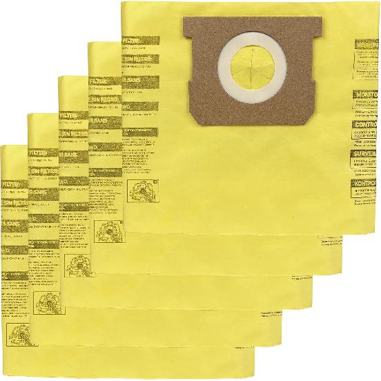 5 Pack 91964 Type D Vacuum Filter Bags Compatible with Shop-Vac 4 Gallon Vacuum, Replacement 9196400 9196433 High Efficiency Dust Collection Bag