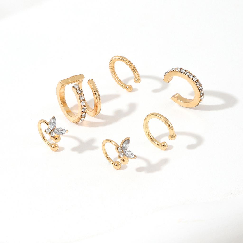 European and American hot-selling simple line diamond-encrusted earbone clip personalized double-layer u-shaped earless earclip earrings 1-piece set