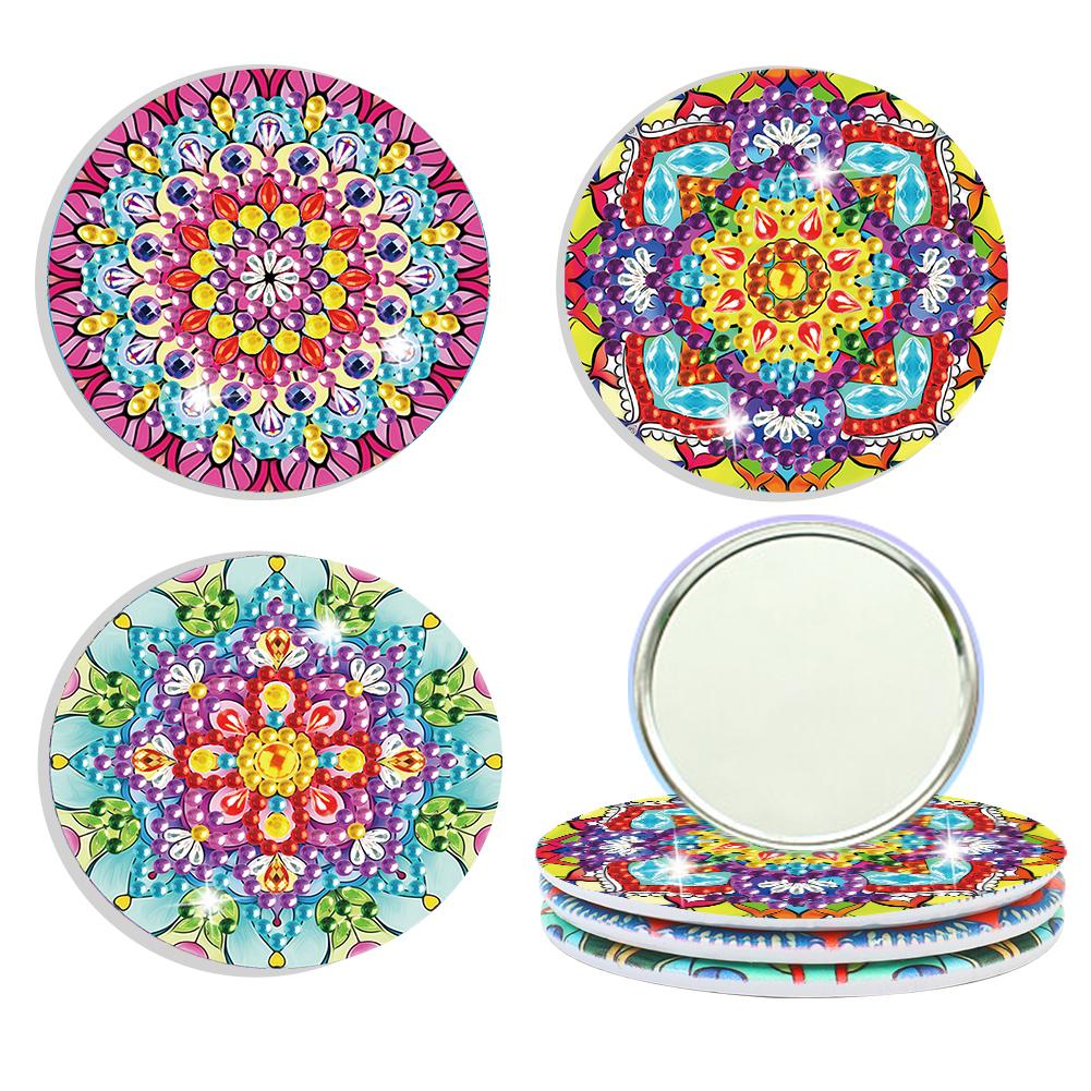 Rhinestone Embroidery Mosaic Makeup Mirror 3pcs Portable DIY Diamond Art Mosaic Makeup Mirror Art Craft Set Datura Pocket Mirror