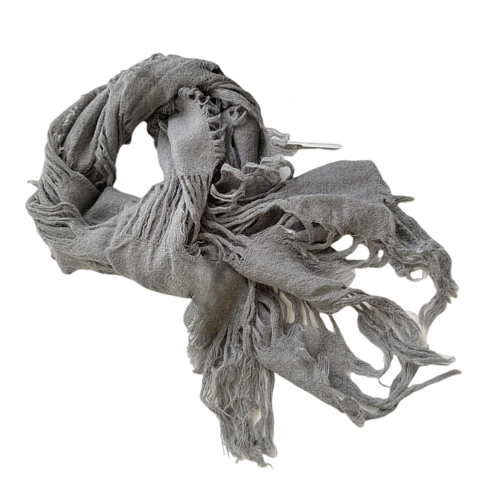 

Винтажный шерстяной шарф, потертый рваный шейный платок для женщин и мужчин, унисекс, теплый шейный платок для зимы и отдыха на природе, модный шейный платок серый