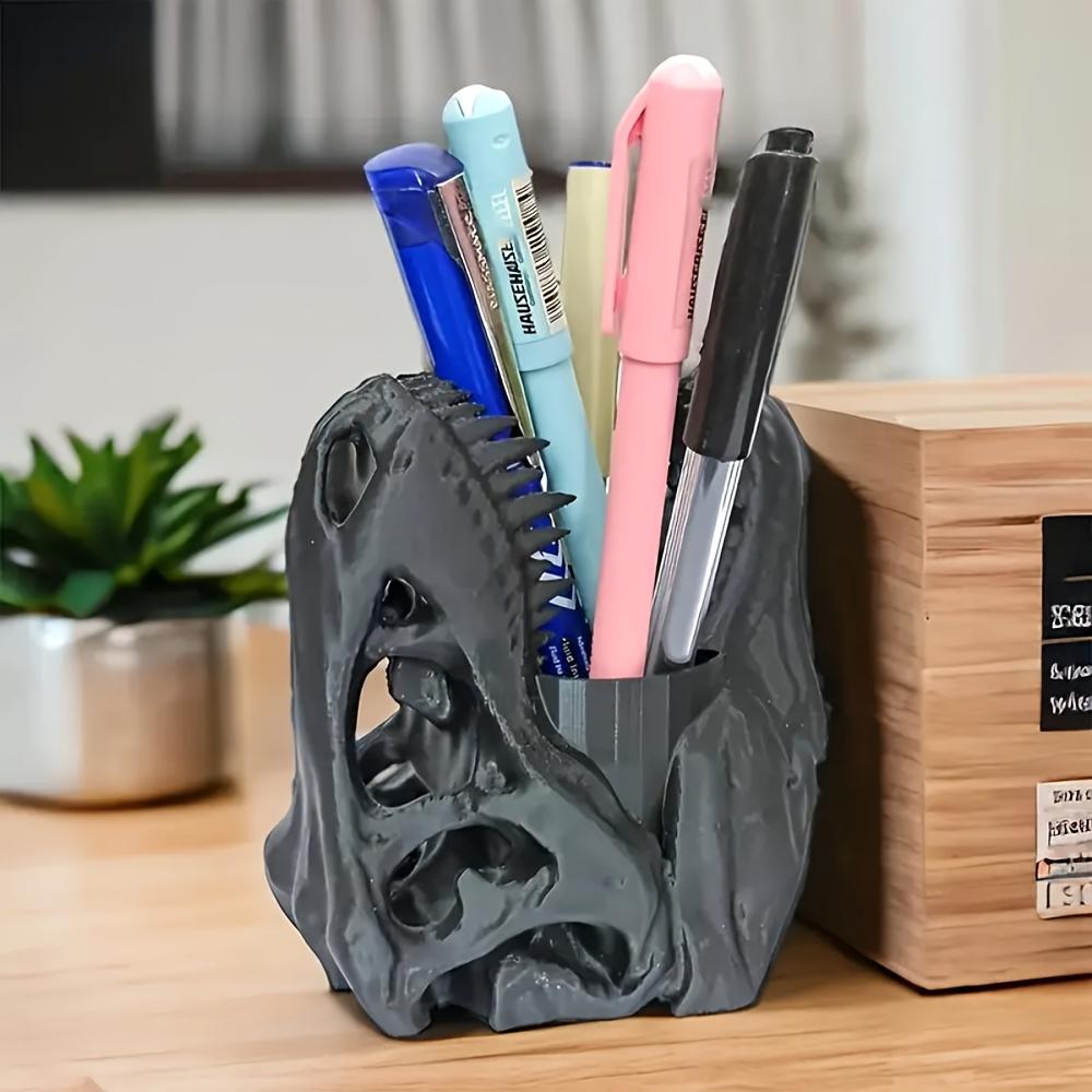 3D Printed Skull Pen Holder, Dinosaur Skull Pen Holder and Makeup Brush Holder, Unique Desktop Storage Organizer Home Decoration