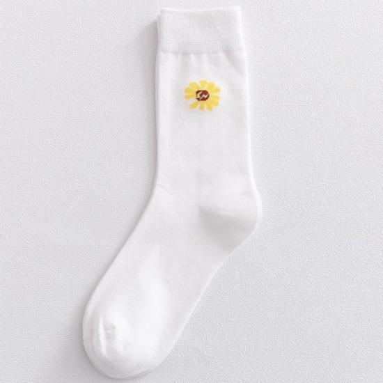 Cartoon Puppy Embroidery Cute Socks Women Autumn and Winter Middle Tube Socks Korean Striped Cotton Knitted Elastic Long Socks