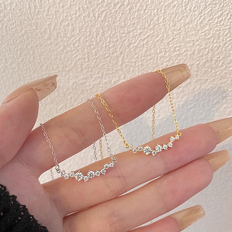 925 Silver 18k Gold Plated Necklace Moon Sparkling Zircon Clavicle Choker for Women Wedding Fine Jewelry Collares