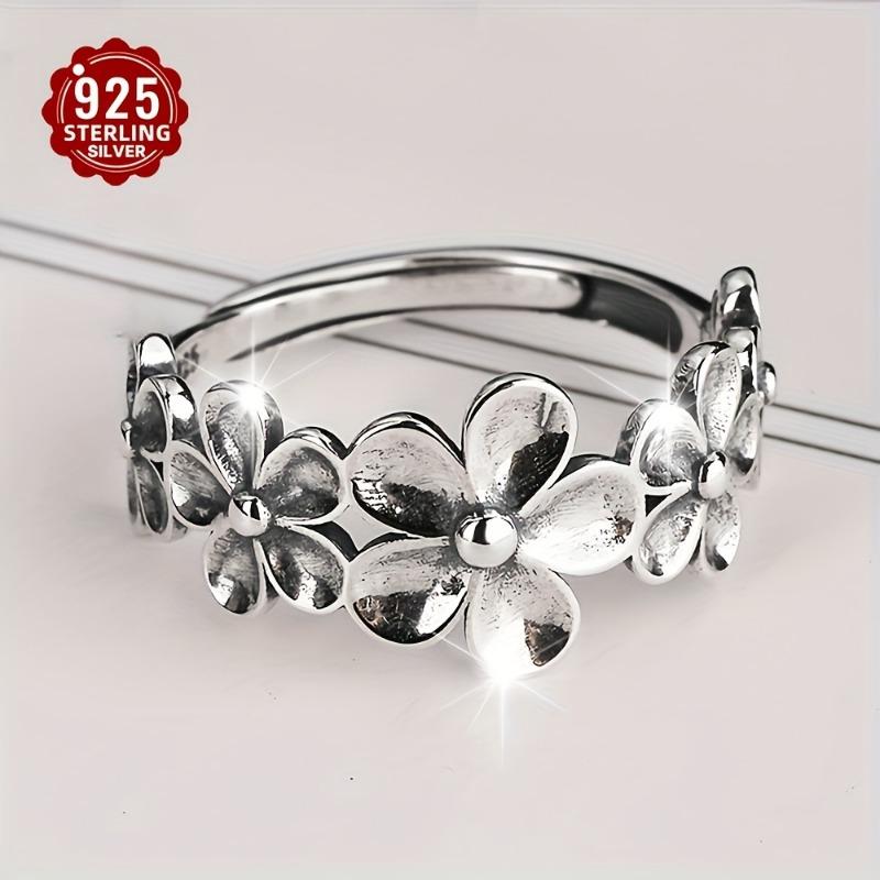 sterling silver elegant flower adjustable ring, easy to wear and versatile index finger jewelry, suitable for women