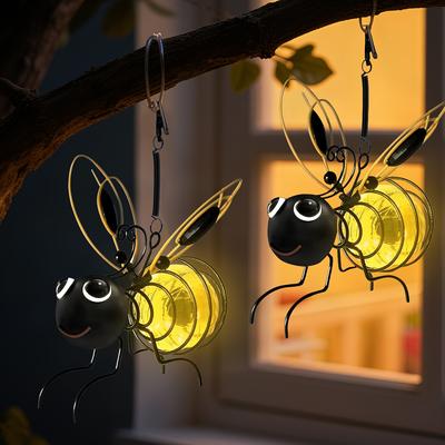 Solar-Powered Hanging Bee Lantern - Automatic On Off Outdoor Garden Lights with Elastic Spring Solar Bee Decoration for Patio Yard