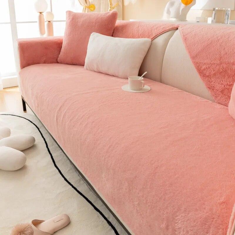 Rabbit Plush Sofa Cover Warm Winter Sofa Towel Covers Non-slip Universal L Shape Couch Mat Blanket Seat Cushion for Living Room