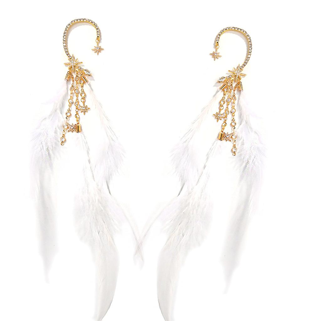 Lightweight Feather Tassels Drop Earrings Handmade Jewelry Gift For Women Girls Fashionable Ear Cuff Accessories