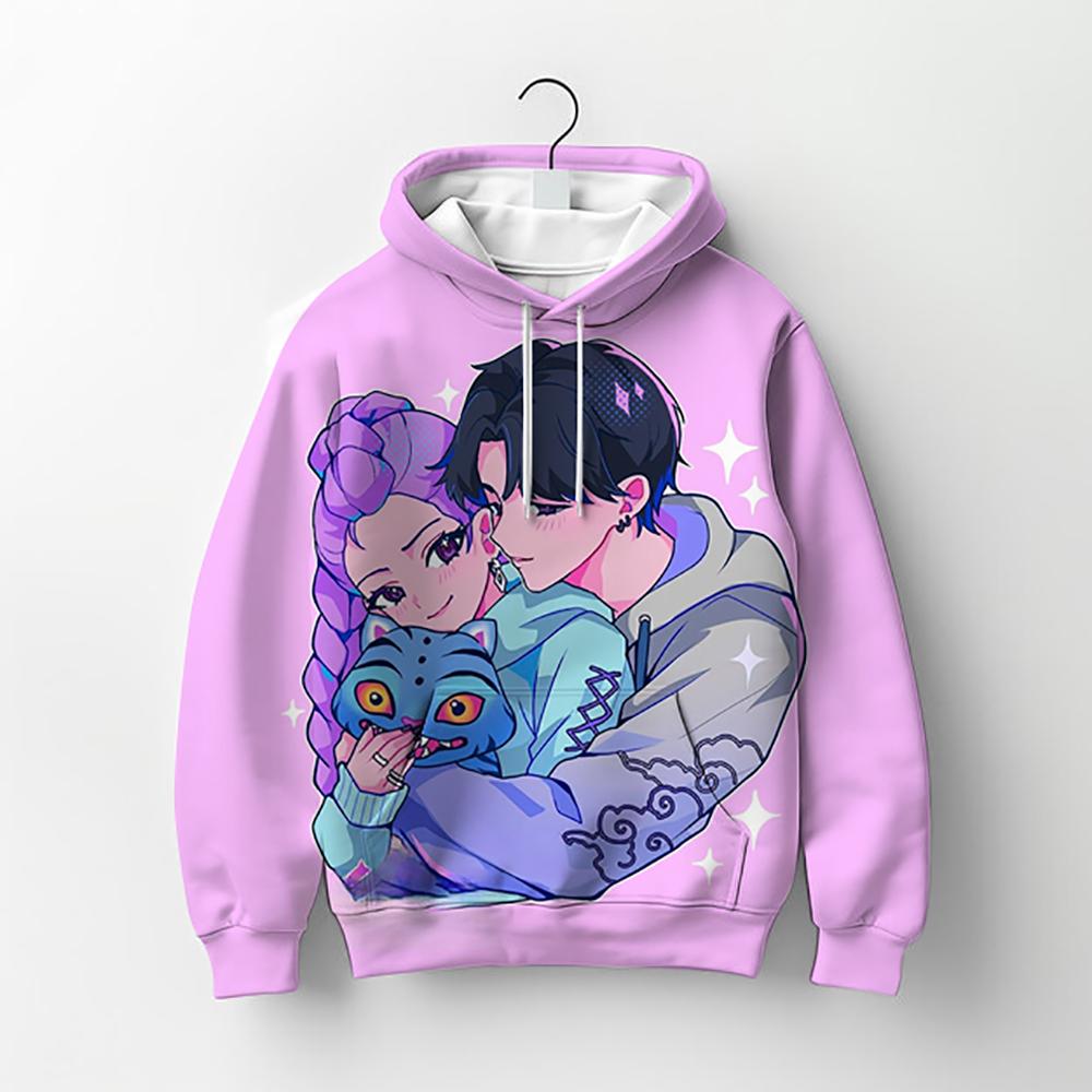 

Kpop Охотники на демонов Толстовки Одежда для маленьких девочек Модные повседневные пуловеры Топы K-Pop Охотники на демонов Толстовки С капюшоном Детские наряды 130