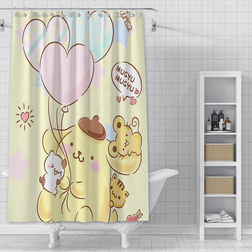 Cute Cartoon P-Pom Pom Purin Shower Curtain Waterproof Polyester Fabric Paint Colorful Bath Curtains Curtain With Hook