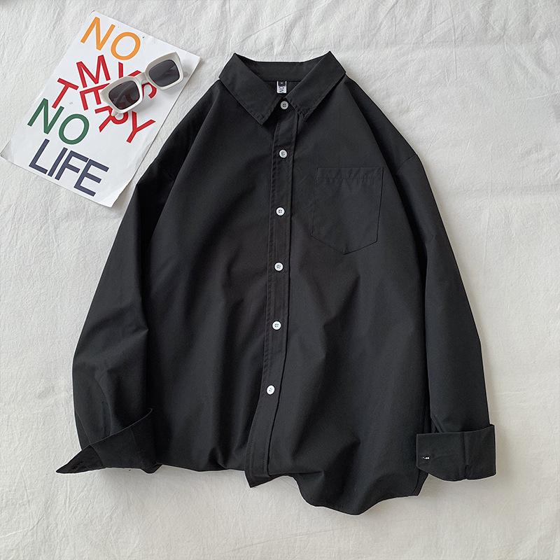 Street Style Loose Fit Long Sleeve Collar Shirt Women's Inner Wear Multi-Color Dopaamine Couple's Layering Casual Coat